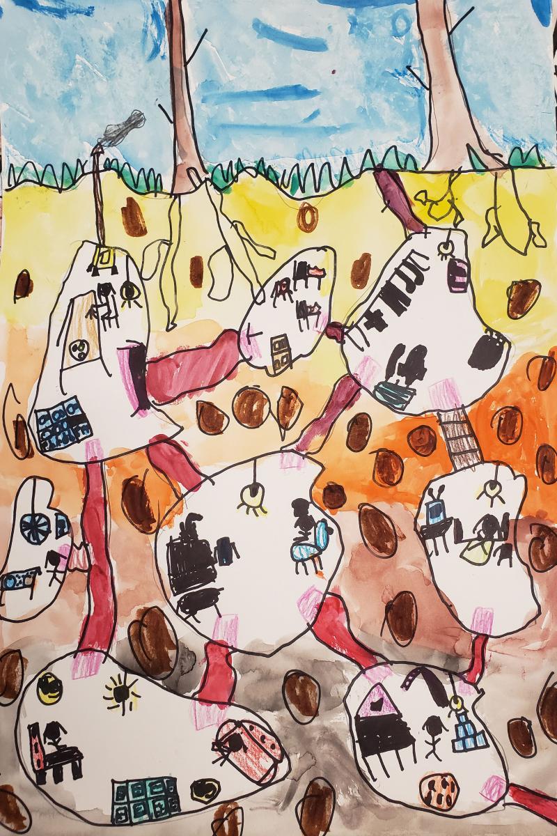 Mixed media exploring underground homes by student in grade 2 at Glooscap Elementary School Mixed media exploring underground homes by student in grade 2 at Glooscap Elementary School